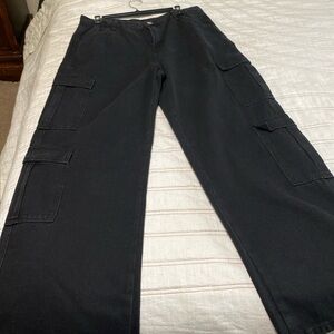 Cargo wide leg long black denim jeans